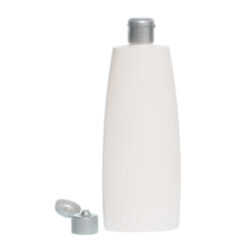 Botella Oval 400 ml HDPE Blanca con Tapón Bisagra Gris Plata (24/410) - Botellas HDPE