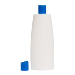 Botella Oval 400 ml HDPE Blanca con Tapón Disc Top Azul (24/410) - Botellas HDPE