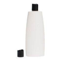 Botella Oval 400 ml HDPE Blanca con Tapón Disc Top Negro (24/410) - Botellas HDPE