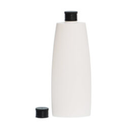 Botella Oval 400 ml HDPE Blanca con Tapón Negro (24/410) - Botellas HDPE