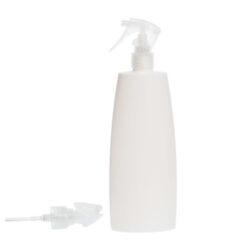 Botella Oval 400 ml HDPE Blanca con spray pistola Traslúcido (24/410) - Botellas