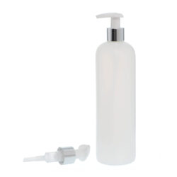 Botella 500 ml HDPE Traslúcido con Dosificador Ancho Plata Aluminio (24/410) - Botellas HDPE