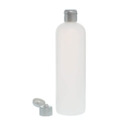 Botella 500 ml HDPE Traslúcido con Tapón Bisagra Gris Plata (24/410) - Botellas HDPE