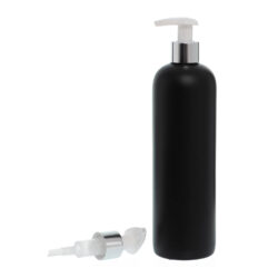 Botella 500 ml HDPE Negro con Dosificador Ancho Plata (24/410) - Botellas HDPE