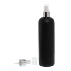 Botella 500 ml HDPE Negro con Vaporizador Plata Aluminio (24/410) - Botellas HDPE