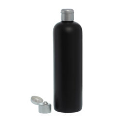 Botella 500 ml HDPE Negro con Tapón Bisagra Gris Plata (24/410) - Botellas HDPE