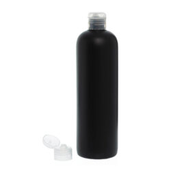 Botella 500 ml HDPE Negro con Tapón Bisagra Traslúcido (24/410) - Botellas HDPE