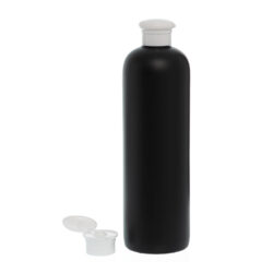 Botella 500 ml HDPE Negro con Tapón Bisagra Seta Blanco (24/410) - Botellas HDPE