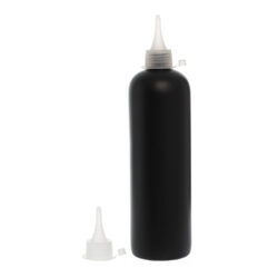 Botella 500 ml HDPE Negro con Tapón Cánula Traslúcido y Capuchón de Presión (24/410) - Botellas HDPE
