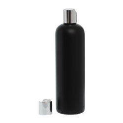 Botella 500 ml HDPE Negro con Tapón Disc-Top Plata Aluminio (24/410) - Botellas HDPE