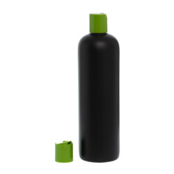 Botella 500 ml HDPE Negro con Tapón Disc-Top Verde (24/410) - Botellas HDPE