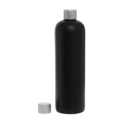 Botella 500 ml HDPE Negro con Tapón Gris Plata (24/410) - Botellas HDPE