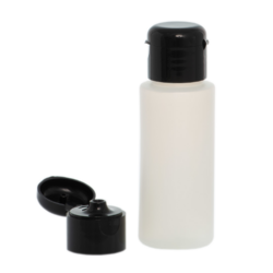 Botella 60 ml HDPE Traslúcido con Tapón Bisagra Negro (24/410) - Amenities