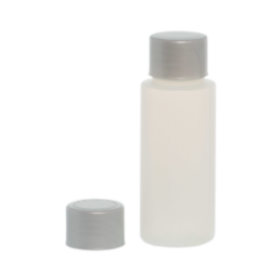 Botella 60 ml HDPE Traslúcido con Tapón Gris Plata (24/410) - Amenities