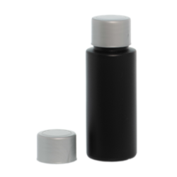 Botella 60 ml HDPE Negro con Tapón Gris Plata (24/410) - Amenities