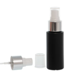 Botella 60 ml HDPE Negro con Vaporizador Plata Aluminio (24/410) - Amenities