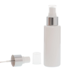 Botella 100 ml PET Blanco con Vaporizador Plata Aluminio (24/410) - Botellas PET