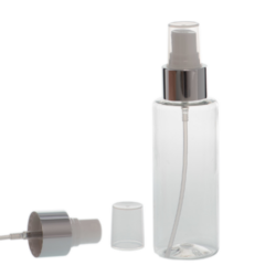 Botella 100 ml PET Transparente con Vaporizador Plata Aluminio (24/410) - Botellas PET