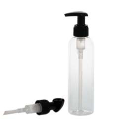 Botella 200 ml PET Transparente Curvo con Dosificador Negro (24/410) - Botellas PET