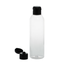 Botella 200 ml PET Transparente Curvo con Tapón Bisagra Negro (24/410) - Botellas PET