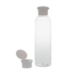 Botella 200 ml PET Transparente Curvo con Tapón Bisagra Seta Blanco (24/410) - Botellas PET