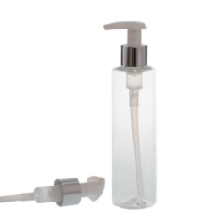 Botella 200 ml PET Transparente con Dosificador Plata (24/410) - Botellas PET
