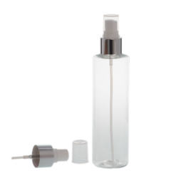 Botella 200 ml PET Transparente con Vaporizador Plata Aluminio (24/410) - Botellas PET