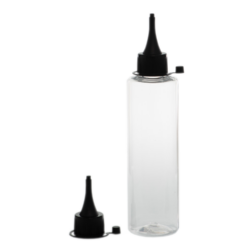 Botella 200 ml PET Transparente con Tapón Cánula Negra y Capuchón de Presión (24/410) - Botellas PET
