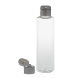Botella 200 ml PET Transparente con Tapón Bisagra Gris Plata (24/410) - Botellas PET