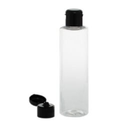 Botella 200 ml PET Transparente con Tapón Bisagra Negro (24/410) - Botellas PET