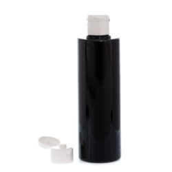 Botella 250 ml PET Negro con Tapón Bisagra Blanco (24/410) - Botellas PET