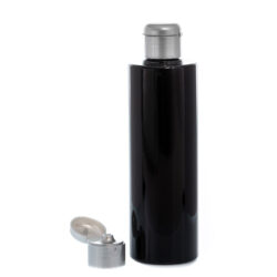 Botella 250 ml PET Negro con Tapón Bisagra Gris Plata (24/410) - Botellas PET