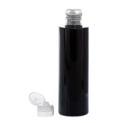 Botella 250 ml PET Negro con Tapón Bisagra Traslúcido (24/410) - Botellas PET
