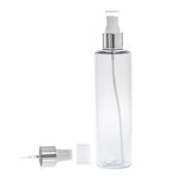 Botella 250 ml PET Transparente con Vaporizador Plata Aluminio (24/410) - Botellas PET
