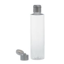 Botella 250 ml PET Transparente con Tapón Bisagra Gris Plata (24/410) - Botellas PET