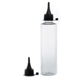 Botella 250 ml PET Transparente con Tapón Cánula Negra y Capuchón de Presión (24/410) - Botellas PET