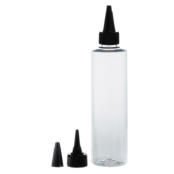 Botella 250 ml PET Transparente con Tapón Cánula Negra y Capuchón Rosca(24/410) - Botellas PET