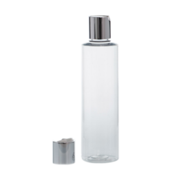 Botella 250 ml PET Transparente con Tapón Disc-Top Plata Aluminio (24/410) - Botellas PET