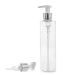 Botella 300 ml PET Transparente con Dosificador Plata (24/410) - Botellas PET
