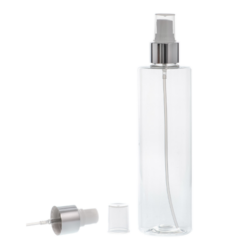 Botella 300 ml PET Transparente con Vaporizador Plata Aluminio (24/410) - Botellas PET