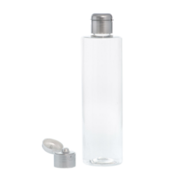 Botella 300 ml PET Transparente con Tapón Bisagra Gris Plata (24/410) - Botellas PET