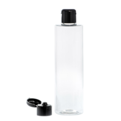Botella 300 ml PET Transparente con Tapón Bisagra Negro (24/410) - Botellas PET