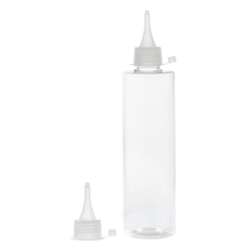 Botella 300ml PET Transparente con Tapón Cánula Traslúcido y Capuchón de Presión (24/410) - Botellas PET