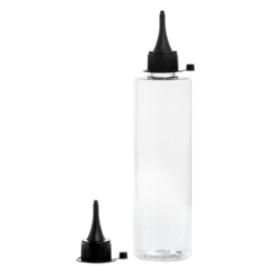Botella 300ml PET Transparente con Tapón Cánula Negra y Capuchón de Presión (24/410) - Botellas PET