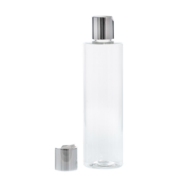 Botella 300 ml PET Transparente con Tapón Disc-Top Plata Aluminio (24/410) - Botellas PET