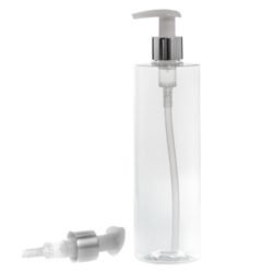 Botella 400 ml PET Transparente con Dosificador Plata Aluminio (24/410) - Botellas PET