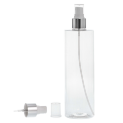 Botella 400 ml PET Transparente con Vaporizador Plata Aluminio (24/410) - Botellas PET
