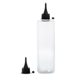 Botella 400 ml PET Transparente con Tapón Cánula Negra y Capuchón de Presión (24/410) - Botellas PET