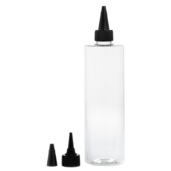 Botella 400 ml PET Transparente con Tapón Cánula Negra y Capuchón de Rosca (24/410) - Botellas PET