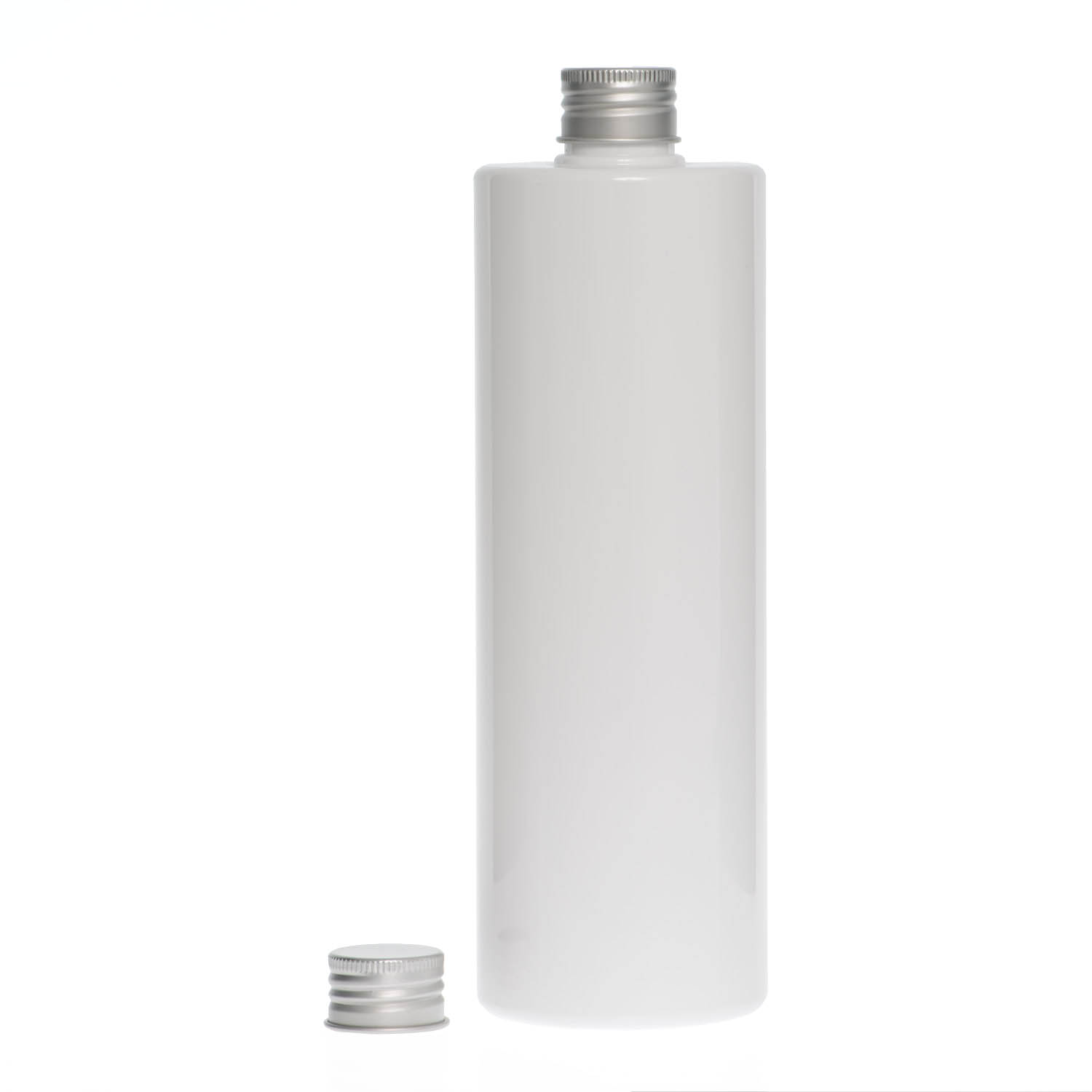 Botella 500 ml PET Blanco con Tapón Aluminio Plata (24/410) - Botellas PET